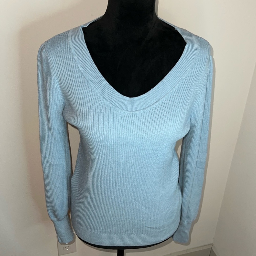 LOFT ribbed sweater puff long sleeves round‎ neckline sz M